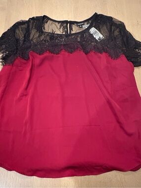 torrid Red Burgundy Top with Black Lace Yoke